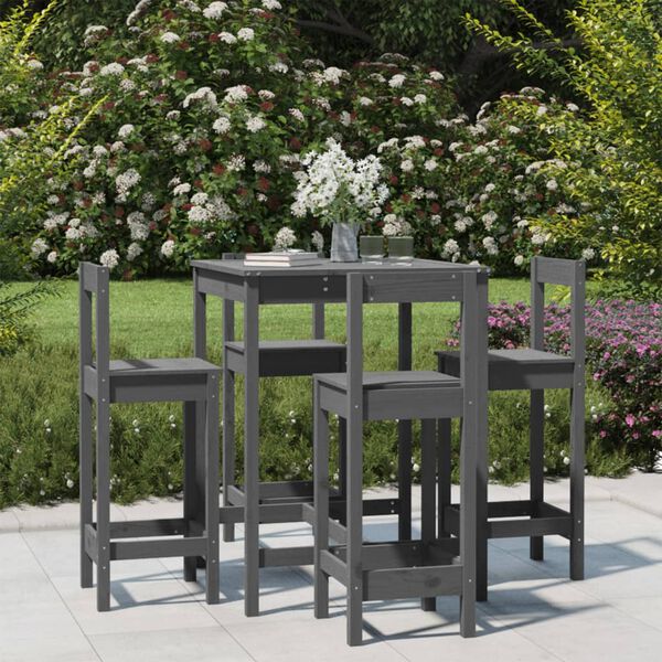 vidaXL 5-tlg. Gartenbar-Set Grau Massivholz Kiefer