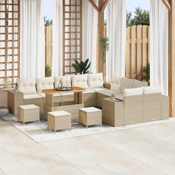 vidaXL Gartensofa-set mit Kissen 14 pcs Beige und Creme Poly-Rattan