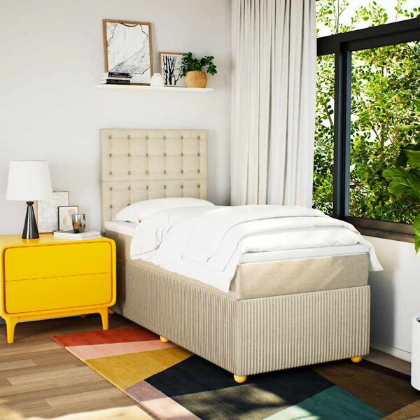 vidaXL Boxspringbett mit Matratze Creme 90x190 cm Stoff