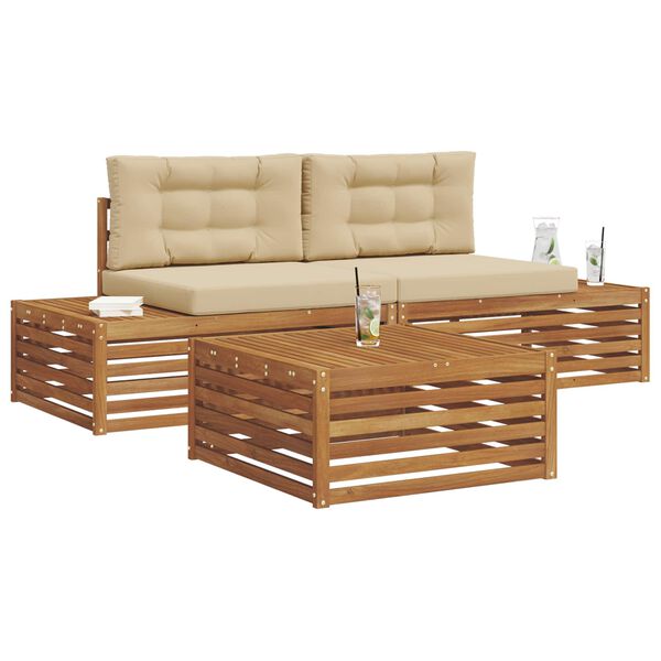 vidaXL Outdoor-Sofagarnitur mit Kissen 3 St&uuml;ck Natur und Beige