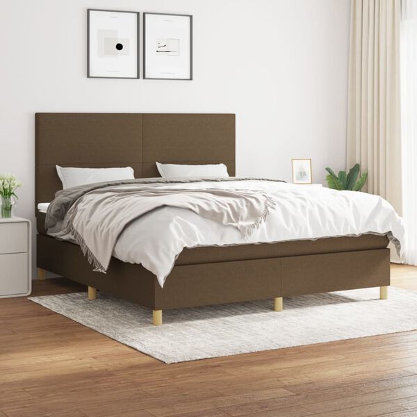 vidaXL Boxspringbett mit Matratze Dunkelbraun 160x200 cm Stoff