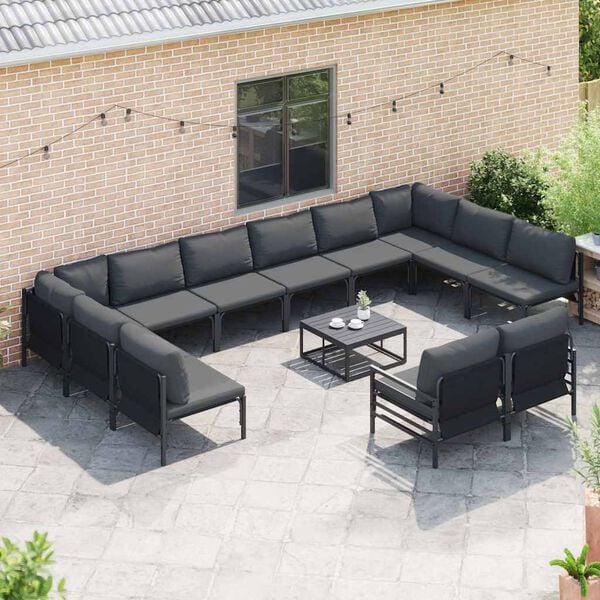 vidaXL Gartensofa-set mit Kissen 13 pcs Schwarz Stahl