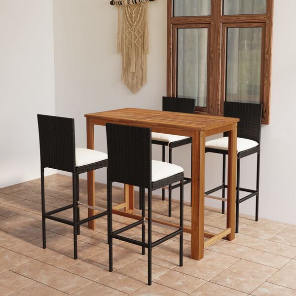 vidaXL 5-tlg. Gartenbar-Set mit Kissen Schwarz