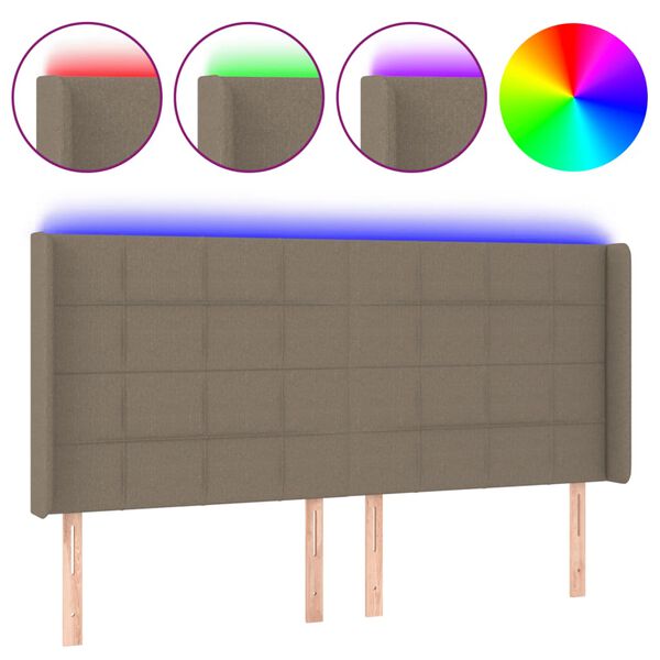 vidaXL LED Kopfteil Taupe 183x16x118/128 cm Stoff