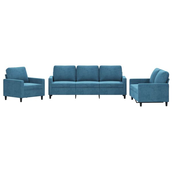 vidaXL 3-tlg. Sofagarnitur mit Kissen Blau Samt