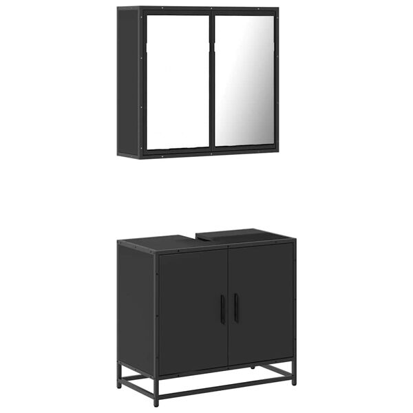vidaXL 2-tlg. Badm&ouml;bel-Set Schwarz Holzwerkstoff