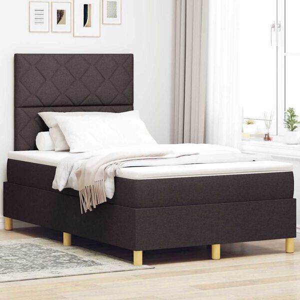 vidaXL LED Boxspringbett mit Matratze Dunkelbraun 120 x 190 cm Stoff