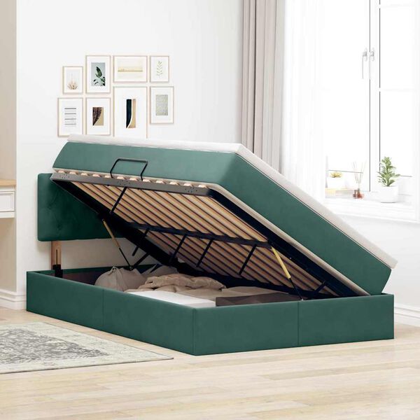 vidaXL Bett mit Stauraum und LED mit LED Dunkelgr&uuml;n 120 x 200 cm Samt