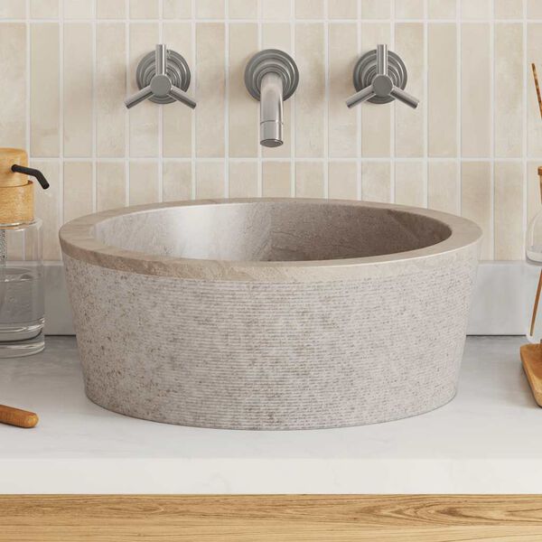 vidaXL Waschbecken Grau &Oslash;40x15 cm Marmor