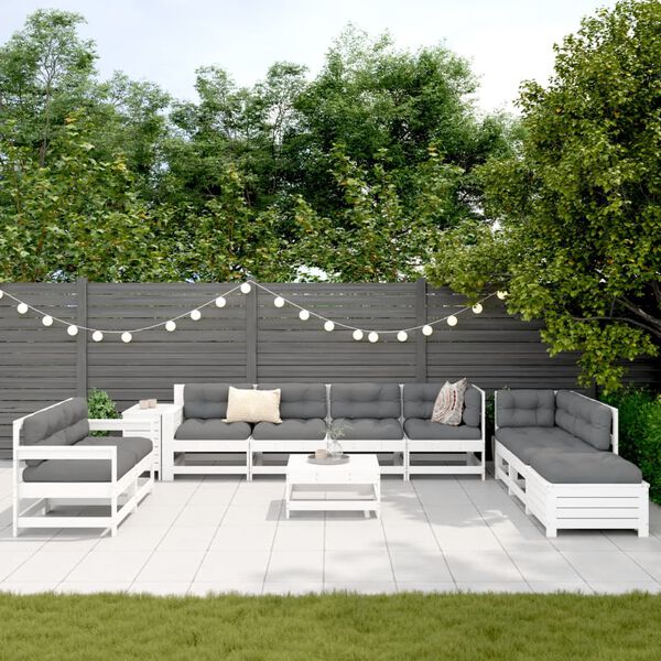 vidaXL 11-tlg. Garten-Sofagarnitur Wei&szlig; Massivholz Kiefer