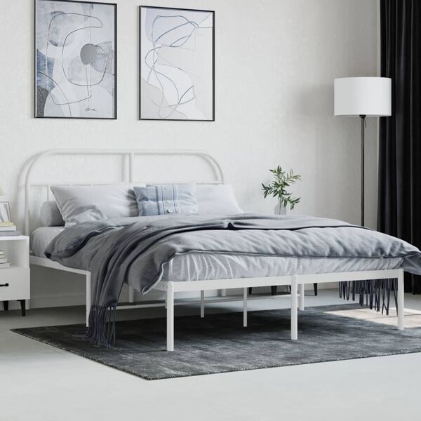 vidaXL Bettgestell mit Kopfteil Metall Wei&szlig; 140x200 cm