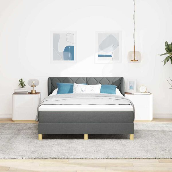 vidaXL Boxspringbett mit Matratze Dunkelgrau 160 x 200 cm Stoff