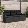 vidaXL Gartensofa-set mit Kissen 3 pcs Schwarz Poly-Rattan