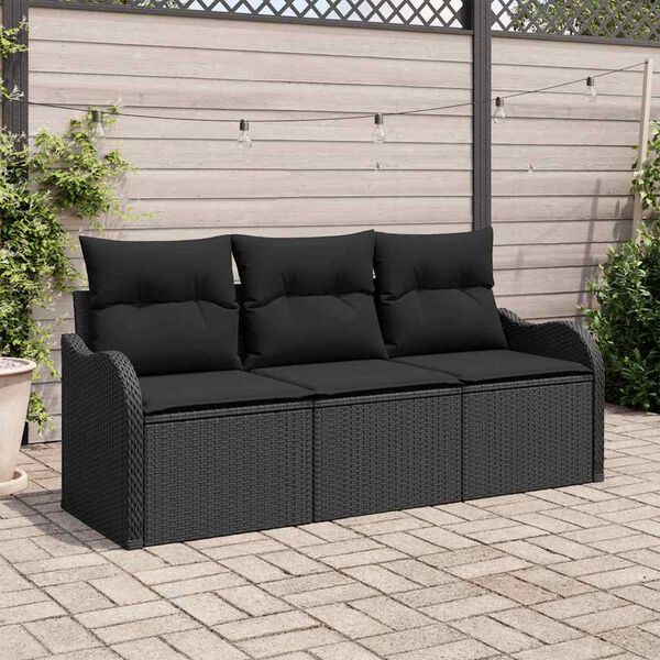 vidaXL Gartensofa-set mit Kissen 3 pcs Schwarz Poly-Rattan