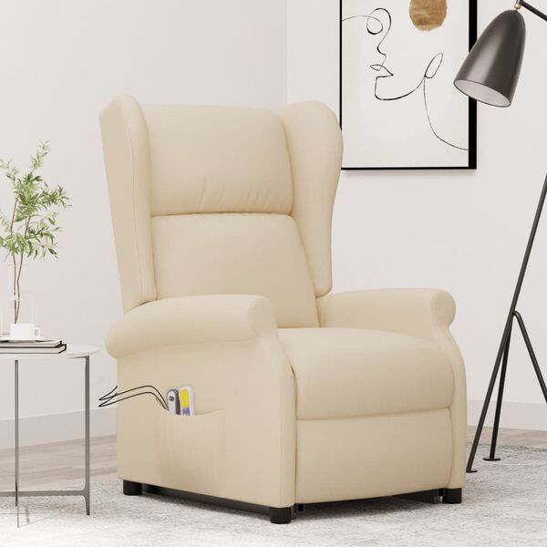vidaXL Massagesessel mit Aufstehhilfe Creme Stoff