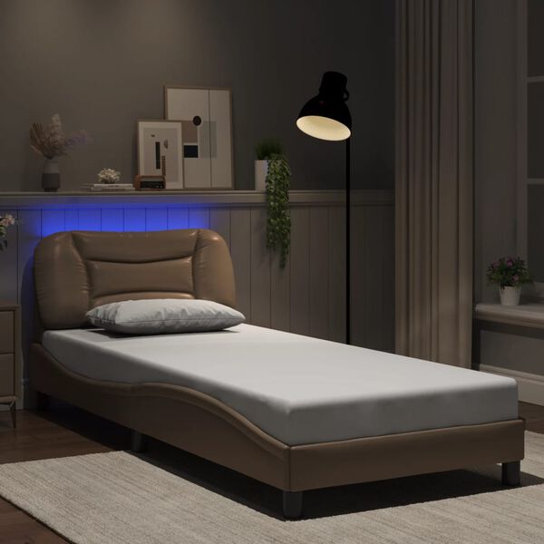 vidaXL Bettgestell mit LED ohne Matratze "Hvar" Cappuccino-Braun 90x200 cm