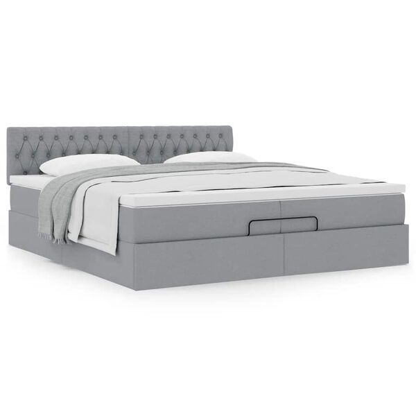 vidaXL Ottoman-Bett mit Matratze Hellgrau 200x200 cm Stoff