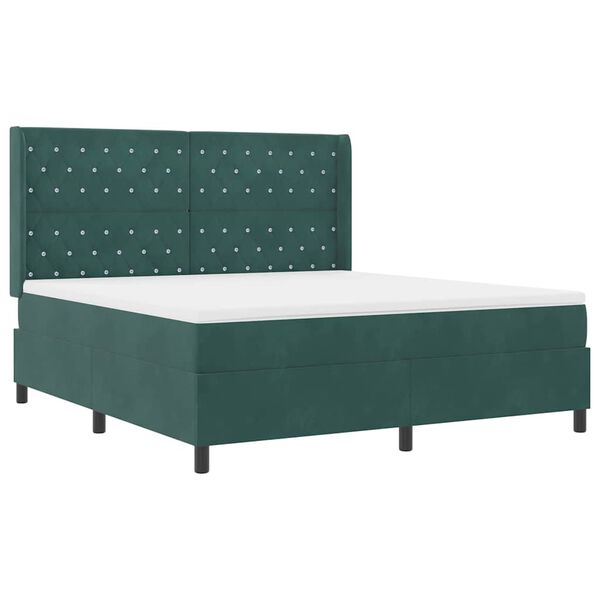 vidaXL LED Boxspringbett mit Matratze Dunkelgr&uuml;n 180 x 200 cm Samt