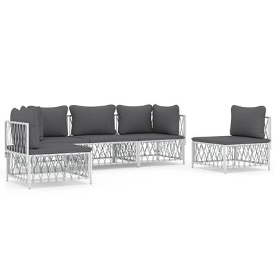 vidaXL 5-tlg. Garten-Lounge-Set mit Kissen Weiß Stahl
