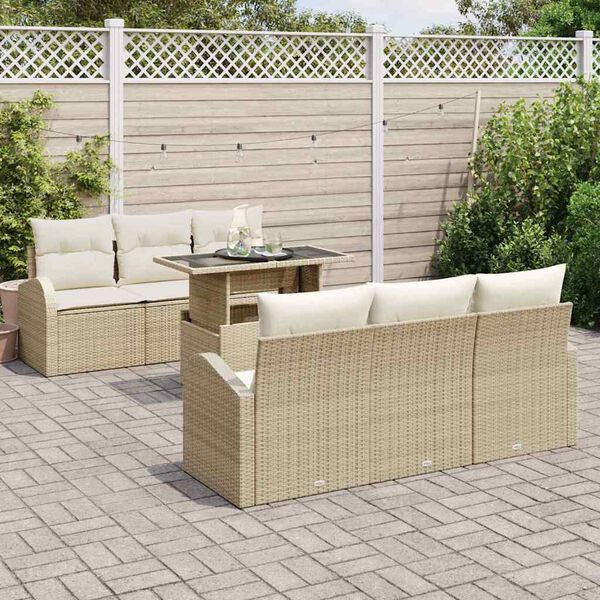 vidaXL Gartensofa-set mit Kissen 7 pcs Beige Poly Rattan