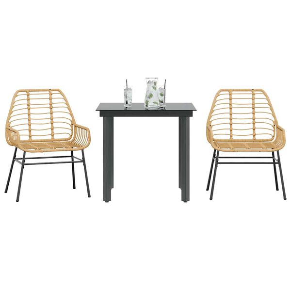 vidaXL 3-teiliges Garten-Esszimmer-Set Braunes Polyrattanglas