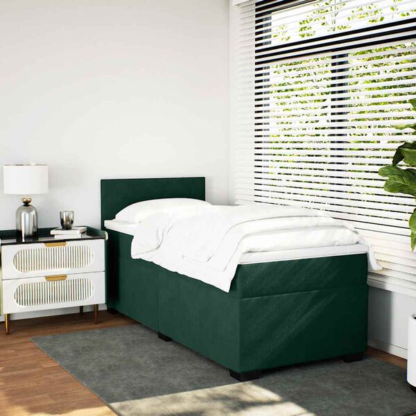 vidaXL Boxspringbett mit Matratze Dunkelgr&uuml;n 100x200 cm Samt