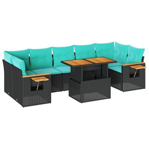 vidaXL 8-tlg. Garten-Sofagarnitur mit Kissen Schwarz Poly Rattan
