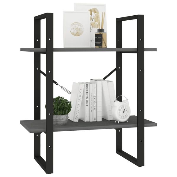 vidaXL B&uuml;cherregal 2 B&ouml;den Grau 60x30x70 cm Massivholz Kiefer