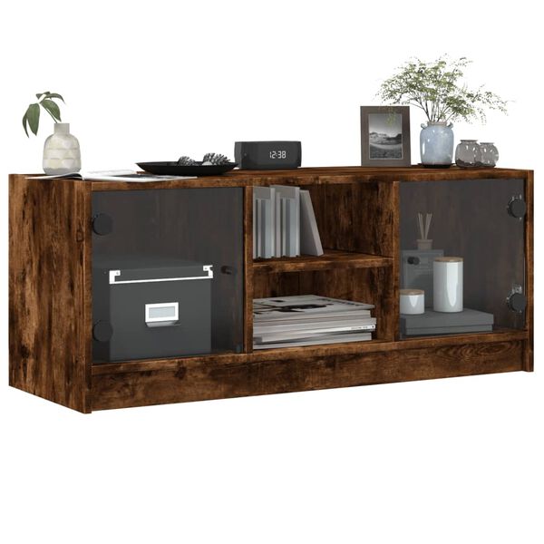 vidaXL TV-Schrank mit Glast&uuml;ren R&auml;uchereiche 102x37x42 cm