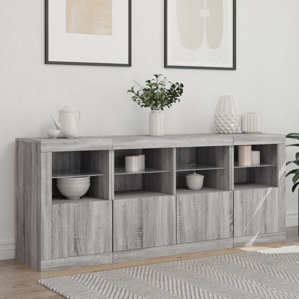 vidaXL Sideboard mit LED-Leuchten Grau Sonoma 163x37x67 cm