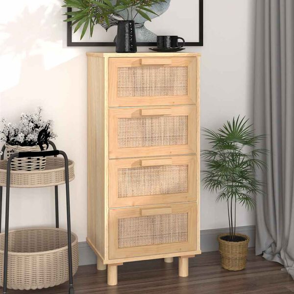 vidaXL Sideboard Braun 40x30x90 cm Massivholz Kiefer und Natur-Rattan