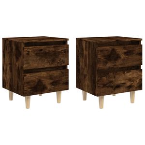 vidaXL Nachttische 2 Stk. Massivholz-Beinen R&auml;uchereiche 40x35x50 cm