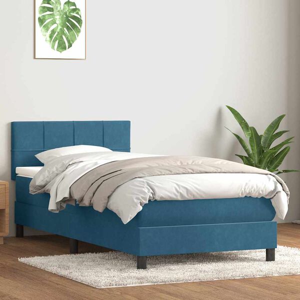 vidaXL Boxspringbett mit Matratze & LED Dunkelblau 80x220 cm Samt