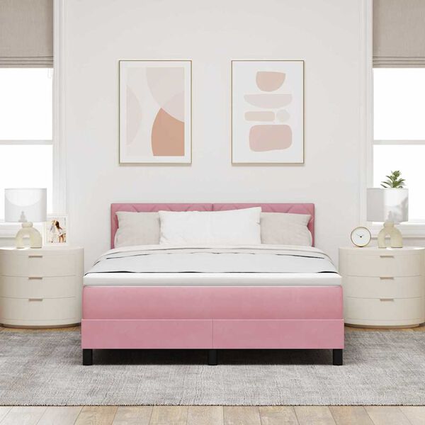 vidaXL LED Boxspringbett mit Matratze mit LED Rosa 160 x 200 cm Samt