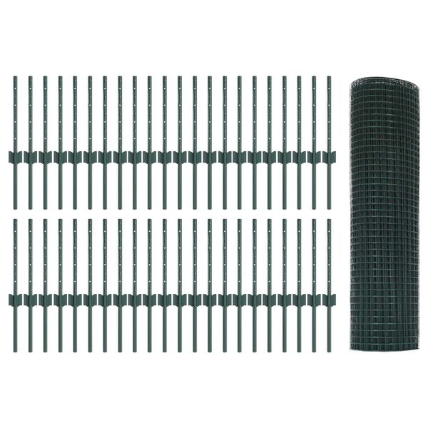 vidaXL Zaun mit Pfosten Gr&uuml;n 0,4 x 100 m Stahl und PVC