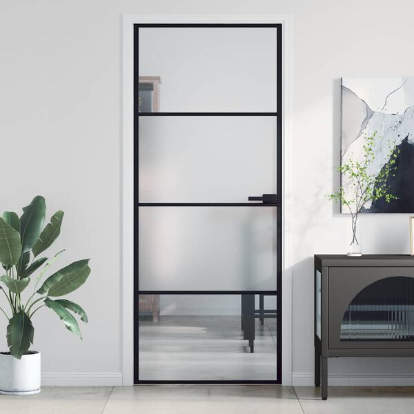 vidaXL Innent&uuml;r Schlank Schwarz 83x201,5 cm Hartglas & Aluminium