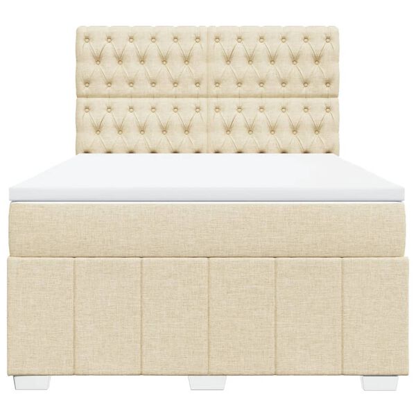 vidaXL Boxspringbett mit Matratze Creme 160x200 cm Stoff