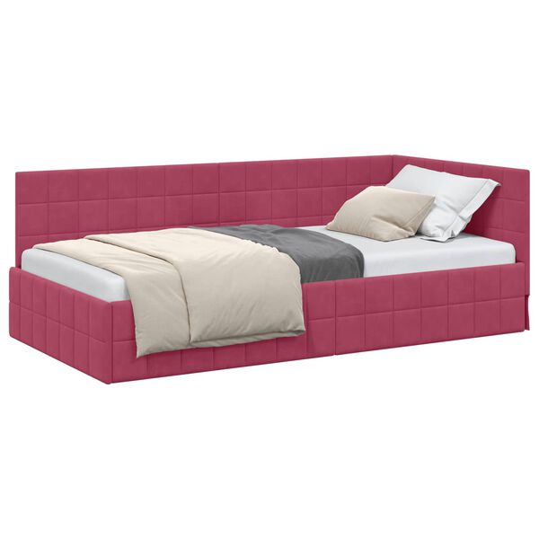 vidaXL Eckbettgestell mit Kopfteil Weinrot 90 cm x 190 cm Samt