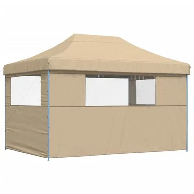 vidaXL Partyzelt Faltbar Pop-Up mit 3 Seitenteilen Beige