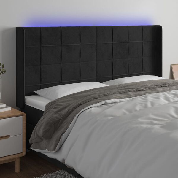 vidaXL LED Kopfteil Schwarz 163x16x118/128 cm Samt