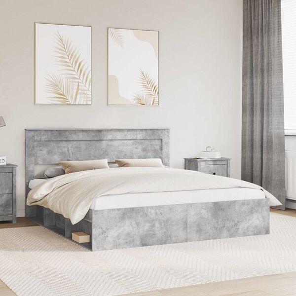 vidaXL Bettrahmen mit Kopfteil Beton 180 x 200 cm Massives Kiefernholz