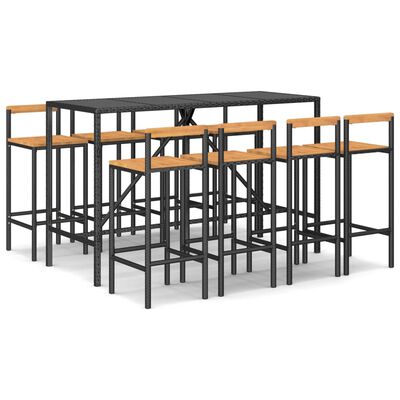 vidaXL 9-tlg. Gartenbar-Set Schwarz Poly Rattan & Massivholz Akazie