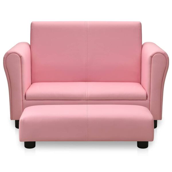 vidaXL Kindersofa mit Hocker Rosa Kunstleder