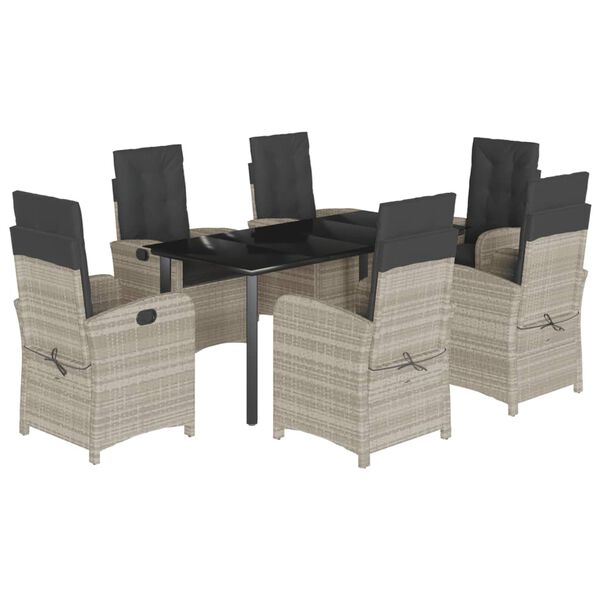 vidaXL 7-tlg. Garten-Essgruppe mit Kissen Hellgrau Poly Rattan
