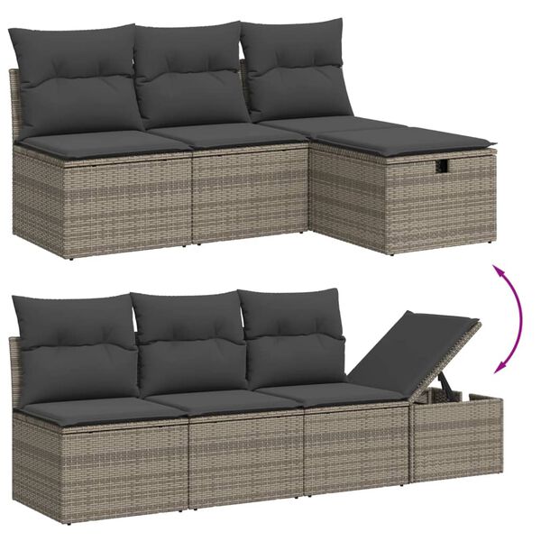 vidaXL 9-tlg. Garten-Sofagarnitur mit Kissen Grau Poly Rattan