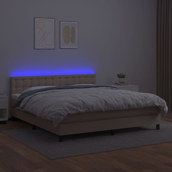 vidaXL Boxspringbett mit Matratze & LED Cappuccino-Braun 160x200cm