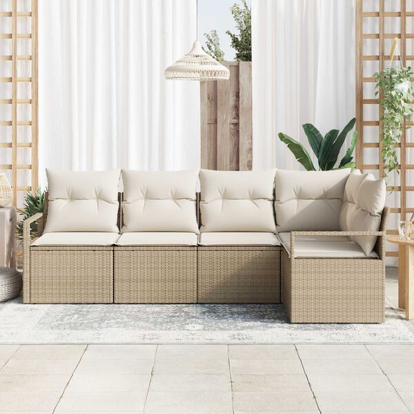 vidaXL Sofa Set mit Kissen 5 pcs Beige Poly Rattan