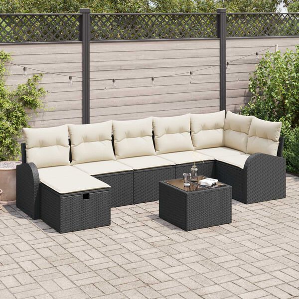 vidaXL Garten-Sofa-Set mit Kissen 8 pcs Schwarz Poly Rattan