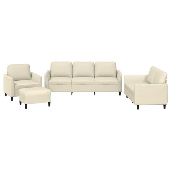 vidaXL 4-tlg. Sofagarnitur mit Kissen Creme Kunstleder