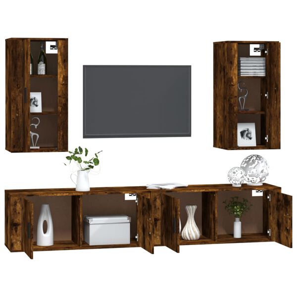 vidaXL 4-tlg. TV-Schrank-Set Räuchereiche Holzwerkstoff